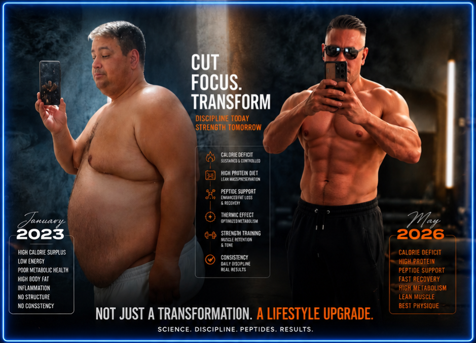 Regena Peptides founder portrait — 300+ lb transformation, Marbella